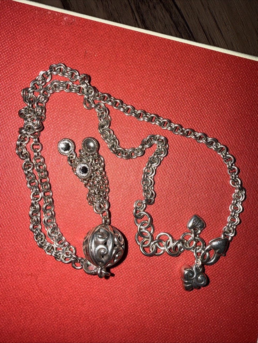 Brighton Silver tone Filigree Orb Necklace heart Charm